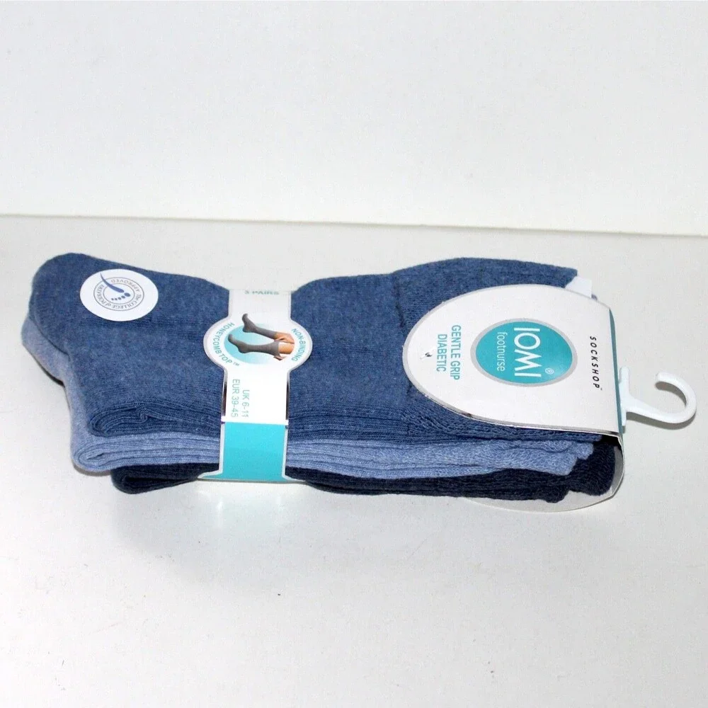 3 Pairs IOMI Diabetic Socks Men Foot Nurse blue black one size 7 - 11.5 Ankle